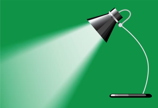 desk lamp with a green background, with a empty space under spotlight.