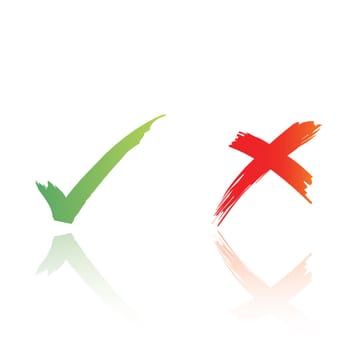 tick and cross, vector format and jpg with clipping path. Handwritten style.
