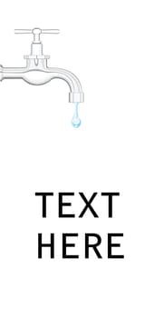 a water tap with realistic water droplet, on a white background