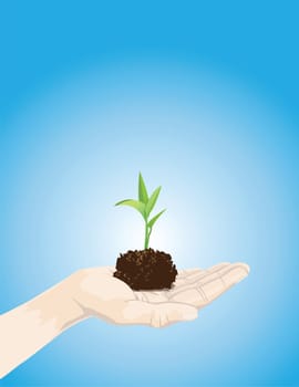 an illustration of a hand holding a seedling.