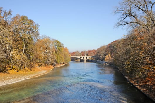 Autumn on Munich's Isar in Bavaria