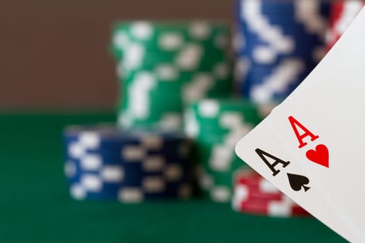 players hand, two aces