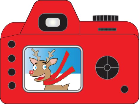 Santa Claus Red Digital Camera with a preview of Rudolf the Reindeer