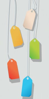 Color price tag collection over a striped background