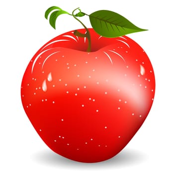 Image shows a fresh, juicy red apple over white background. Gradient mesh object.