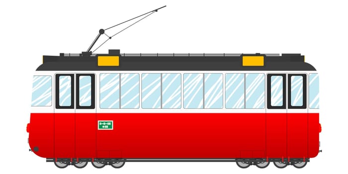 Vintage tram illustration, isolated object over white background