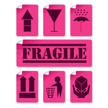 Stickers collection with glue marks and corner, isolated and grouped objects against white background