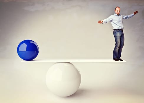 caucasian man try to balance himself background