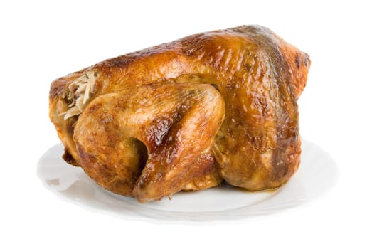 Tasty Crispy Roast Chicken on white plate