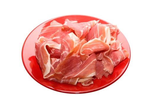 jamon at red dish on white background
