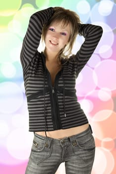 european lovely girl on color light background