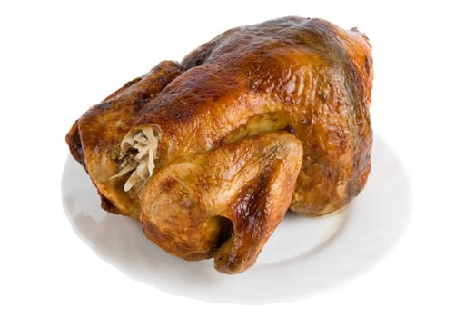 Tasty Crispy Roast Chicken on white plate
