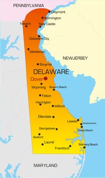 Vector color map of Delaware state. Usa