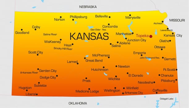 Vector color map of Kansas state. Usa