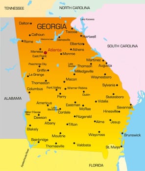 Vector color map of Georgia state. Usa