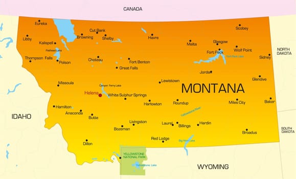 Vector color map of Montana state. Usa