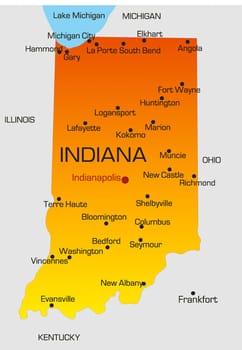 Vector color map of Indiana state. Usa