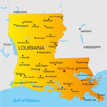 Vector color map of Louisiana state. Usa