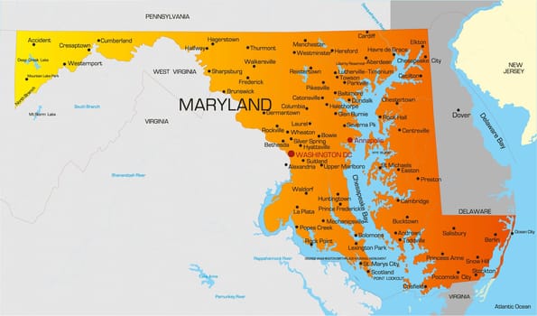 Vector color map of Maryland state. Usa