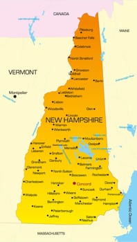 Vector color map of New Hampshire state. Usa