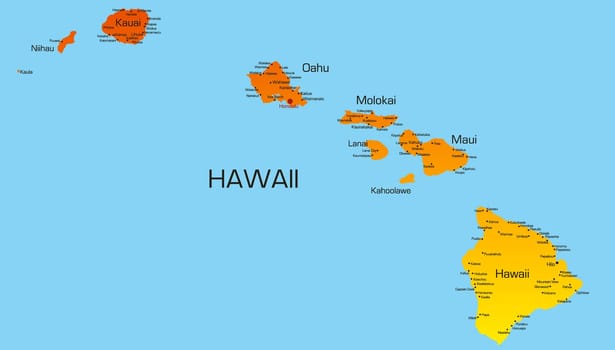 Vector color map of hawaii state. Usa