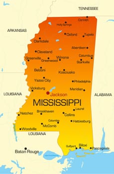 Vector color map of Mississippi state. Usa