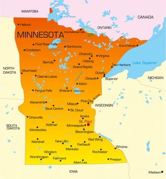 Vector color map of Minnesota state. Usa