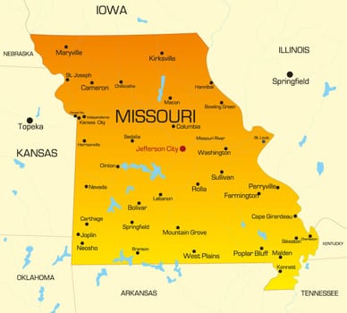 Vector color map of Missouri state. Usa
