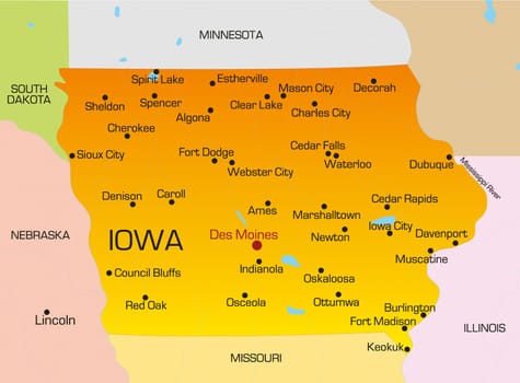 Vector color map of Iowa state. Usa