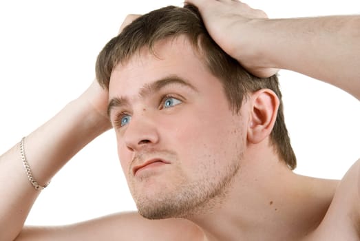 Thinking man isolated on white background