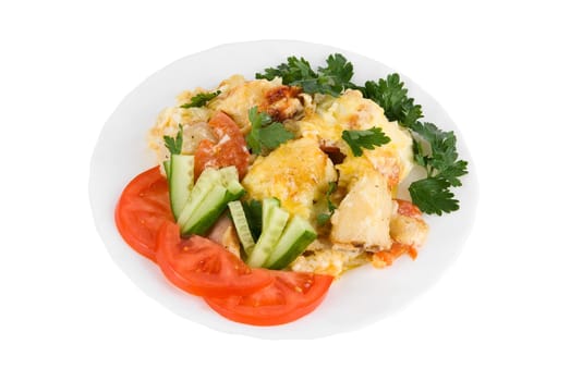 Tasty meat dish on white background