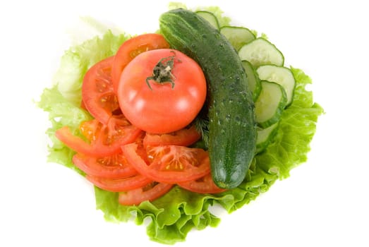 Fresh vegetables: cucumbers salad and tomatoes on plate