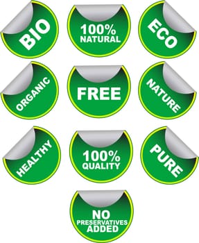 Set of green vector labels for organic, natural, healthy, bio food on white
