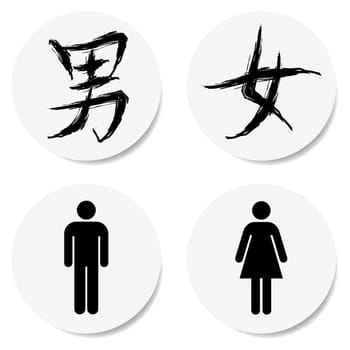 toilet sign with chinese character, in sticker form.
