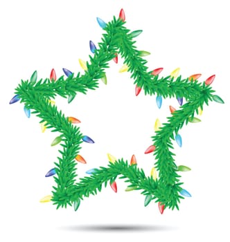 illustrations of christmas wreath as star shape.