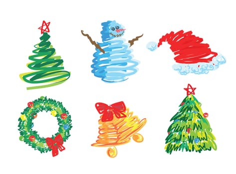 christmas clip-arts set, hand drawn style. Vector format.