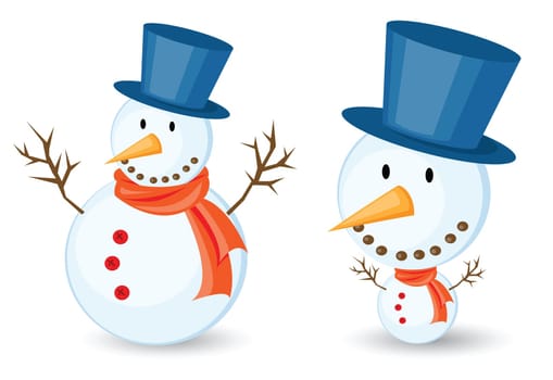 snowman illustrations for christmas theme. Isolated on white background.