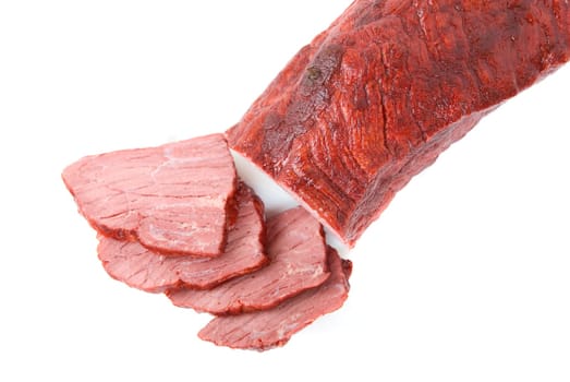 Slices of a beef on plate isolated on white