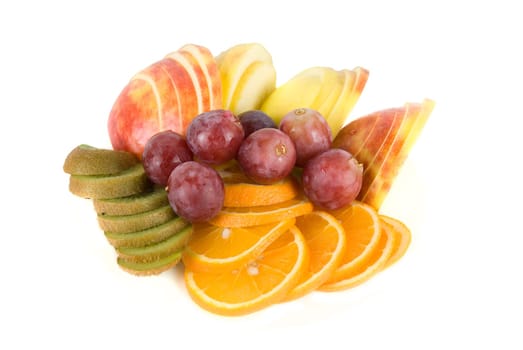 Healthy fresh fruits set of orange, kiwi, grapes and apple