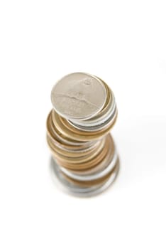 Stack of finland penni Coins isolated on white