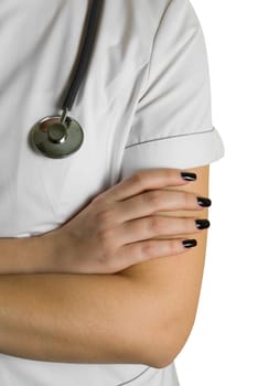 female doctor with stethoscope isolated on white
