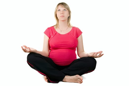meditation pregnant woman isolated on white background