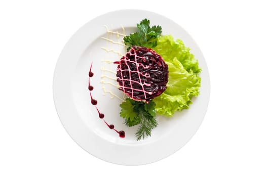Tasty fresh healthy salad dish isolated on white background