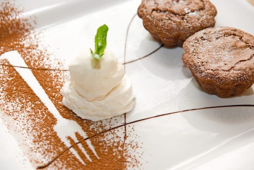 ice-cream dessert at white plate