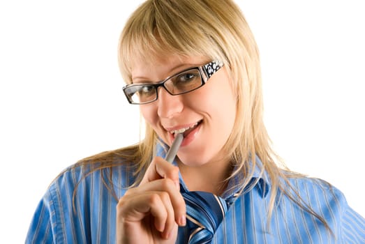 Young office woman isolated on the white background