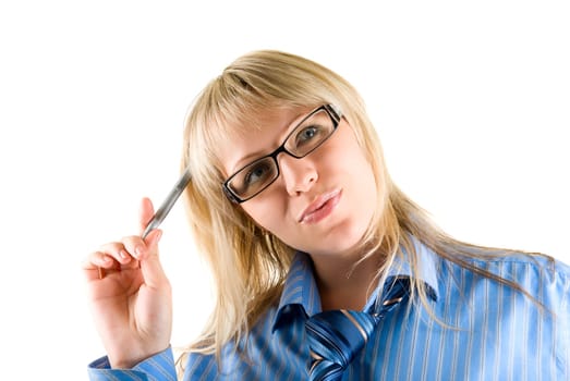 Young business woman isolated on the white background