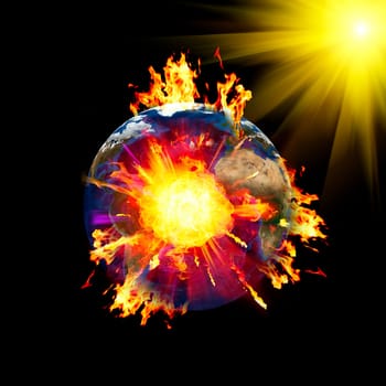 Exploding Planet earth at space. Data source - NASA web site.