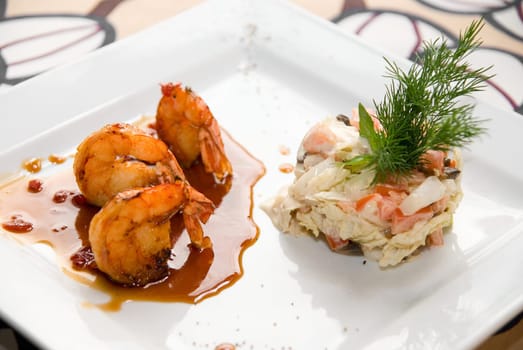 Shrimp dish food at table