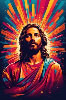 portrait of enlightened Jesus Christ showing path for salvation poster illustration ai generative art