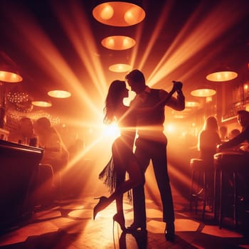 couple dance in a bar , dim light , romantic vintage atmosphere generative ai art